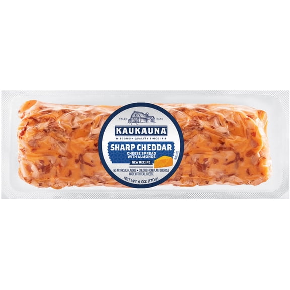 Kaukauna Sharp Cheddar Clean Label  Spreadable Cheese Log, 6oz, Plastic Vacuum Wrapped, Refrigerated