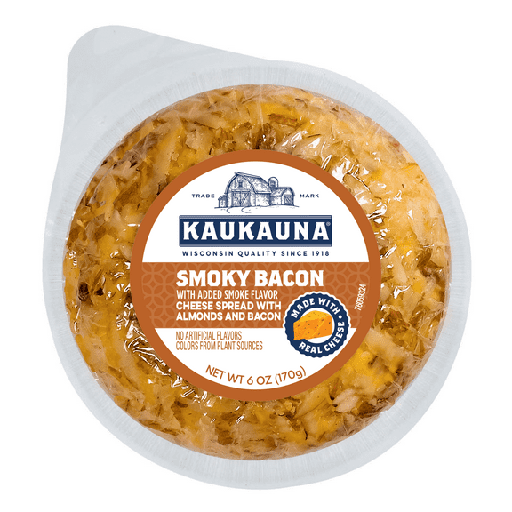Kaukauna Smoky Bacon Clean Label Spreadable Cheeseball, Plastic Wrapped Bag, 6oz., Refrigerated
