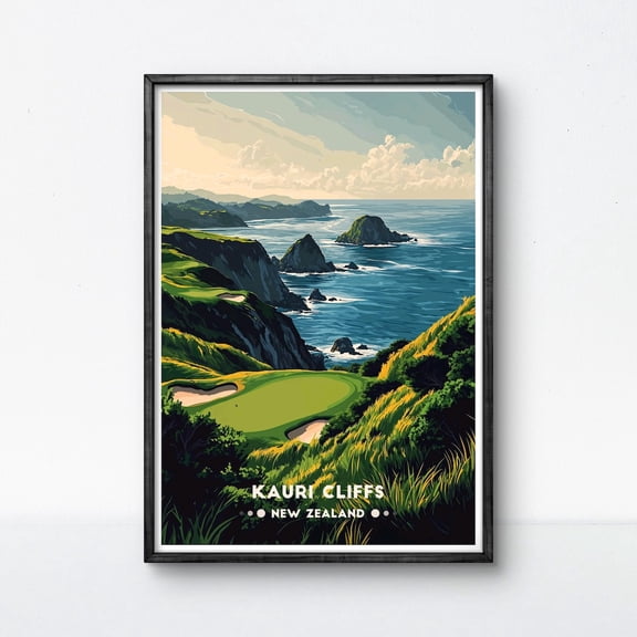 Kauri Cliffs Golf Course Poster New Zealand Coastal Art Print Unframed Canvas 8x10in