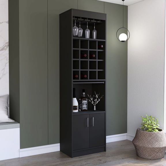 Kava Bar Cabinet with Glass Rack and 16 Wine Rack / Ideal for Home Bar Decor