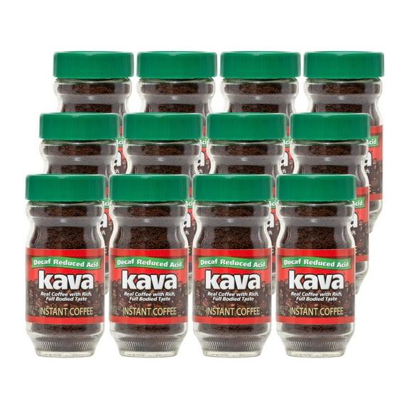 Kava Decaf Acid Reduced Instant Coffee in Glass Jar, Decaffeinated, 4 Ounce (Pack of 12)
