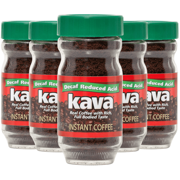 Kava Decaf Acid Reduced Instant Coffee in Glass Jar, Decaffeinated, 4 Ounce (Pack of 6)