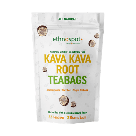 Kava Kava Root Teabags - Pure Kava Kava Tea - 100% Natural Herbal Tea for Stress Support Relaxation Improves Mood and Nervous System - Feel Happy Tea-2 Gram Teabags-32 Vegan Teabags
