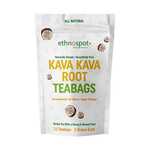 Kava Kava Root Teabags - Pure Kava Kava Tea - 100% Natural Herbal Tea for Stress Support Relaxation Improves Mood and Nervous System - Feel Happy Tea-2 Gram Teabags-32 Vegan Teabags