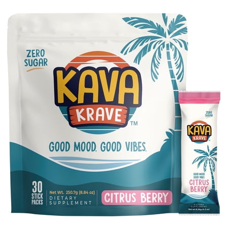 Kava Krave Citrus Berry Kava Drink Mix (30-Count, Pack of 2) – For Natural Energy, Mood Support, Stress Relief & Nootropic Focus