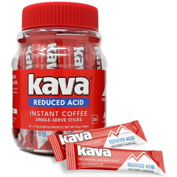 Kava Reduced Acid Instant Coffee Single Serve Stick Packets, 20 Count