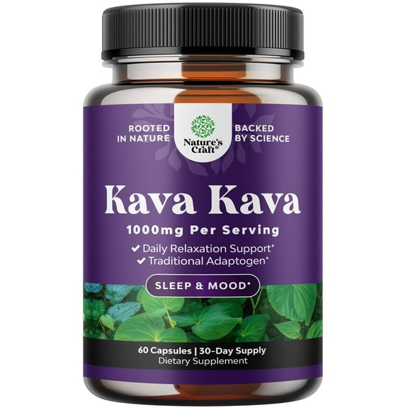 Kava Root Mood Support Supplement - 1000mg per Serving Kava Kava Capsules Fast Acting Mood Boost and Relaxing Supplement - Calming Kava Extract Vegan Adaptogen Supplement for Stress Focus & Sleep