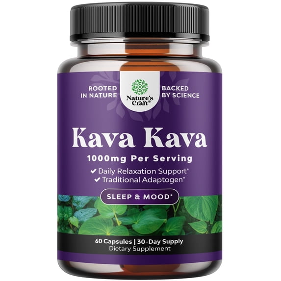 Natures Craft 1000mg Kava Kava Root Extract Supplement for Sleep, Relaxation, and Mood, 60 Capsules