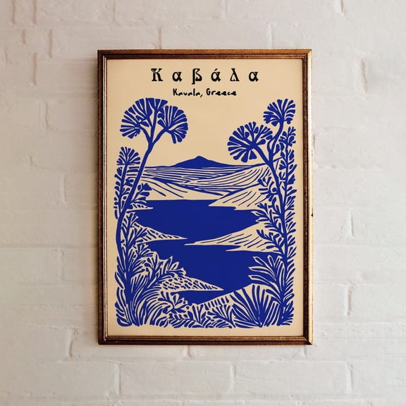 Kavala Greece Art Vintage Travel Blue Grecian Island Unframed Paper Print