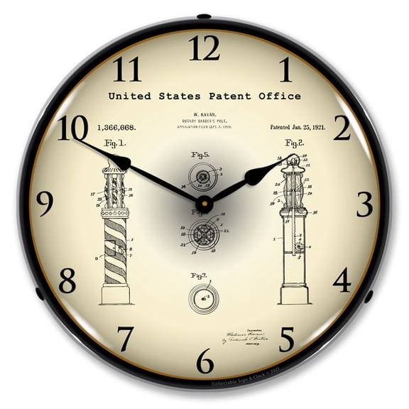 Collectable Sign and Clock Kavan Rotary Barber Pole 1920 Patent LED Lighted Premium Wall Clock