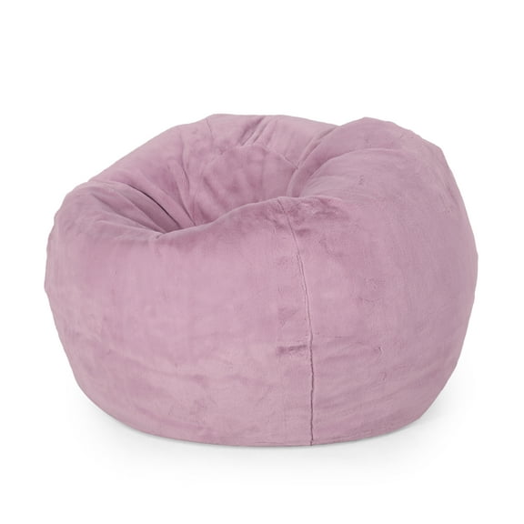 Kavel 3 Foot Rounded Faux Fur Bean Bag Chair - Plush Lavender Comfort, Removable Washable Cover with Safety Zipper, Foam Filled for Living Room & Bedroom