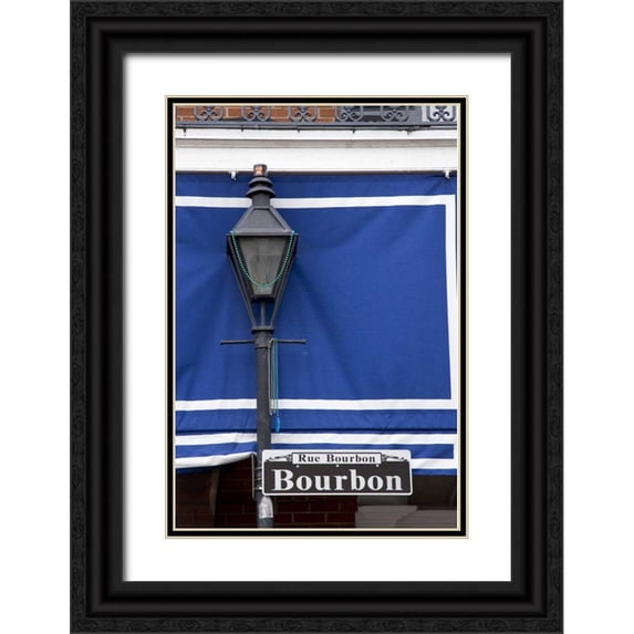 Kaveney, Wendy 11x14 Black Ornate Wood Framed with Double Matting Museum Art Print Titled - Louisiana, New Orleans Bourbon Street lamppost