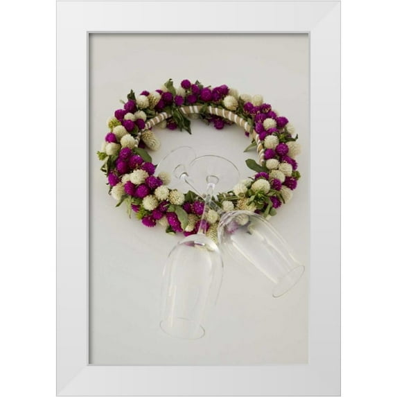 Kaveney, Wendy 11x14 White Modern Wood Framed Museum Art Print Titled - French Polynesia, Tahaa Wreath and wine glasses