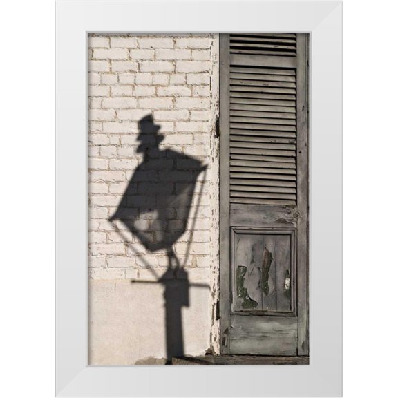 Kaveney, Wendy 11x14 White Modern Wood Framed Museum Art Print Titled - Louisiana, New Orleans Street lamps shadow