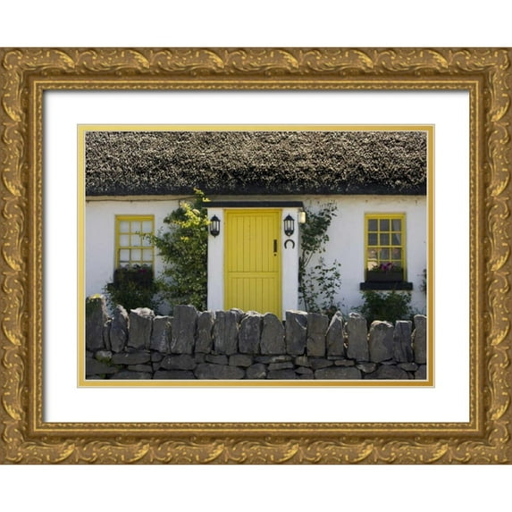 Kaveney, Wendy 14x11 Gold Ornate Wood Framed with Double Matting Museum Art Print Titled - Ireland, Ballyvaughan Thatched-roof house
