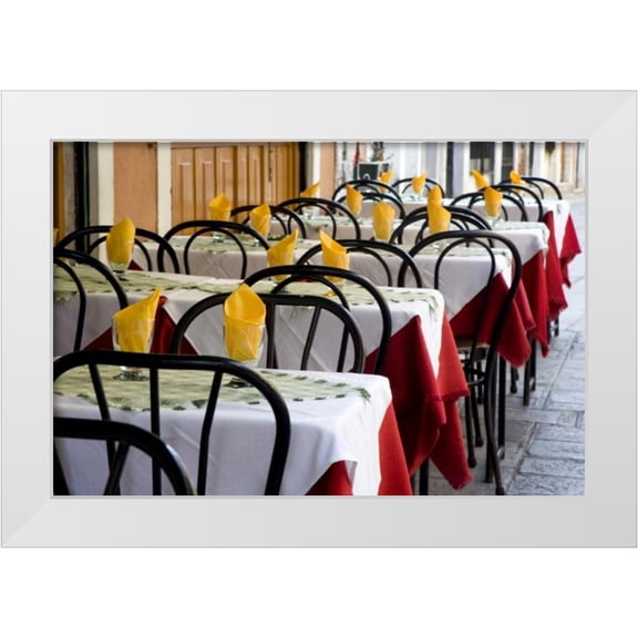 Kaveney, Wendy 14x11 White Modern Wood Framed Museum Art Print Titled - Italy, Venice A row of tables at an outdoor cafe