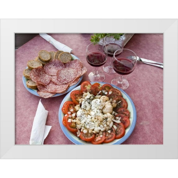 Kaveney, Wendy 14x12 White Modern Wood Framed Museum Art Print Titled - Italy, Positano Antipasti and wine