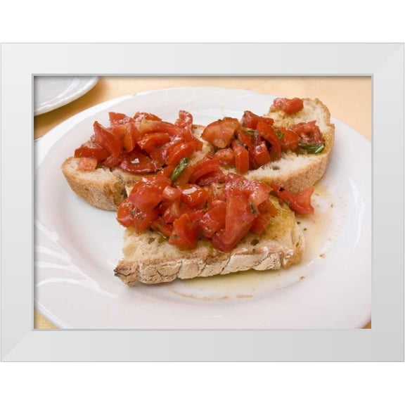 Kaveney, Wendy 14x12 White Modern Wood Framed Museum Art Print Titled - Italy, Positano Display plate of bruschetta
