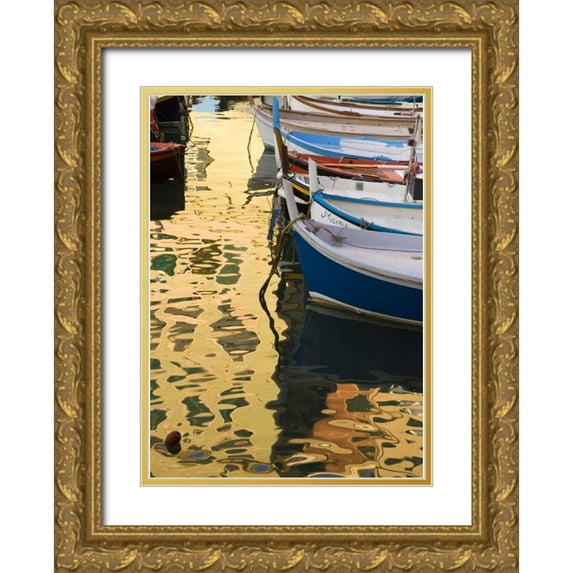Kaveney, Wendy 14x18 Gold Ornate Wood Framed with Double Matting Museum Art Print Titled - Italy, Camogli Abstract reflections on water