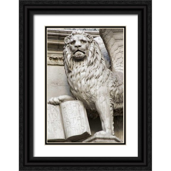 Kaveney, Wendy 17x24 Black Ornate Wood Framed with Double Matting Museum Art Print Titled - Italy, Venice Detail of statue of a winged lion