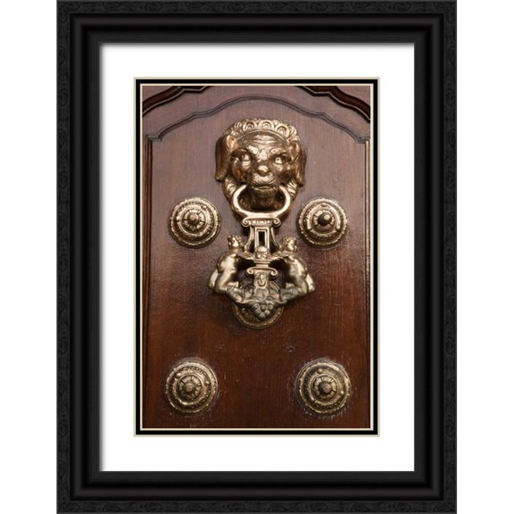 Kaveney, Wendy 17x24 Black Ornate Wood Framed with Double Matting Museum Art Print Titled - Peru, Lima Door knocker on Basilica Cathedral