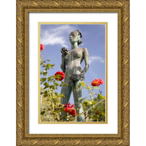 Kaveney, Wendy 17x24 Gold Ornate Wood Framed with Double Matting Museum Art Print Titled - Italy, Manarola Statue of woman holding grapes
