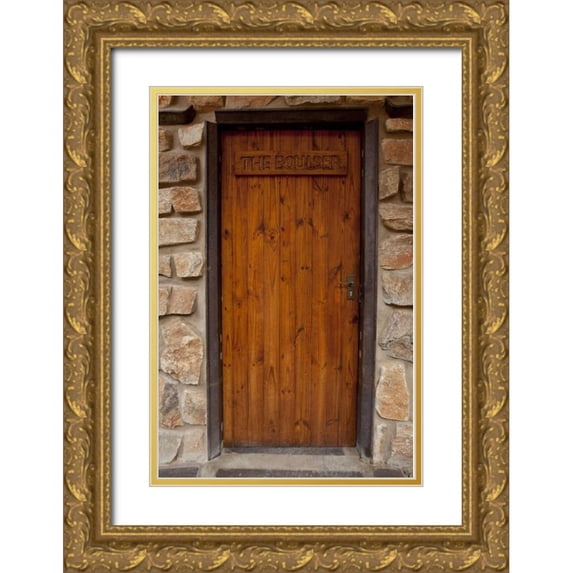 Kaveney, Wendy 17x24 Gold Ornate Wood Framed with Double Matting Museum Art Print Titled - Namibia, Aus Front door of Boulder chalet