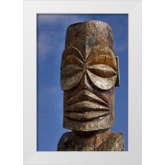 Kaveney, Wendy 17x24 White Modern Wood Framed Museum Art Print Titled - French Polynesia, Cook Islands, Avarua Tiki face