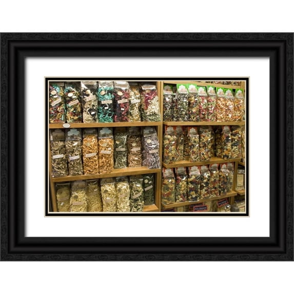 Kaveney, Wendy 18x13 Black Ornate Wood Framed with Double Matting Museum Art Print Titled - Italy, Venice Store shelves filled with pastas