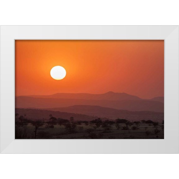 Kaveney, Wendy 18x13 White Modern Wood Framed Museum Art Print Titled - Namibia, Damaraland Orange sunset over mountains