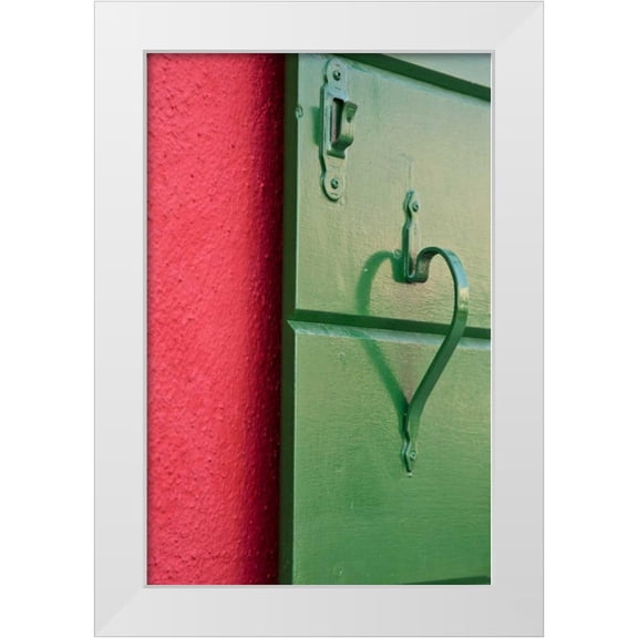 Kaveney, Wendy 22x32 White Modern Wood Framed Museum Art Print Titled - Italy, BuranoGreen shutter on a red wall