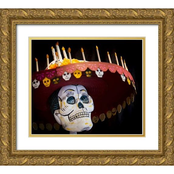 Kaveney, Wendy 23x20 Gold Ornate Wood Framed with Double Matting Museum Art Print Titled - Arizona, Phoenix Art of skeleton wearing a hat