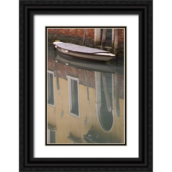 Kaveney, Wendy 23x32 Black Ornate Wood Framed with Double Matting Museum Art Print Titled - Italy, Venice Building and boat reflections