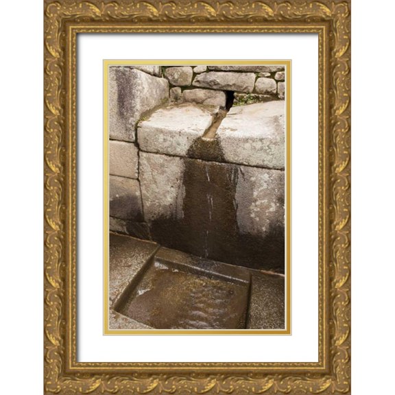Kaveney, Wendy 23x32 Gold Ornate Wood Framed with Double Matting Museum Art Print Titled - Peru, Machu Picchu Inca stone water fountains