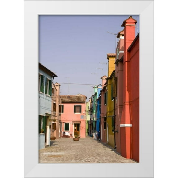 Kaveney, Wendy 23x32 White Modern Wood Framed Museum Art Print Titled - Italy, Venice, Burano A typical street scene