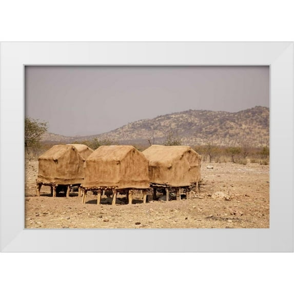 Kaveney, Wendy 24x17 White Modern Wood Framed Museum Art Print Titled - Namibia, Opuwo Storage huts in a Himba village
