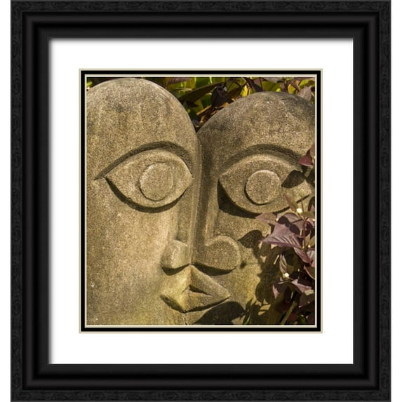 Kaveney, Wendy 26x28 Black Ornate Wood Framed with Double Matting Museum Art Print Titled - Fiji, Viti Levu Stone carved sculpture kissing