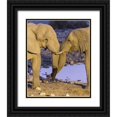 thumbnail image 1 of Kaveney, Wendy 26x31 Black Ornate Wood Framed with Double Matting Museum Art Print Titled - Namibia, Etosha NP Elephants greeting at dusk, 1 of 4