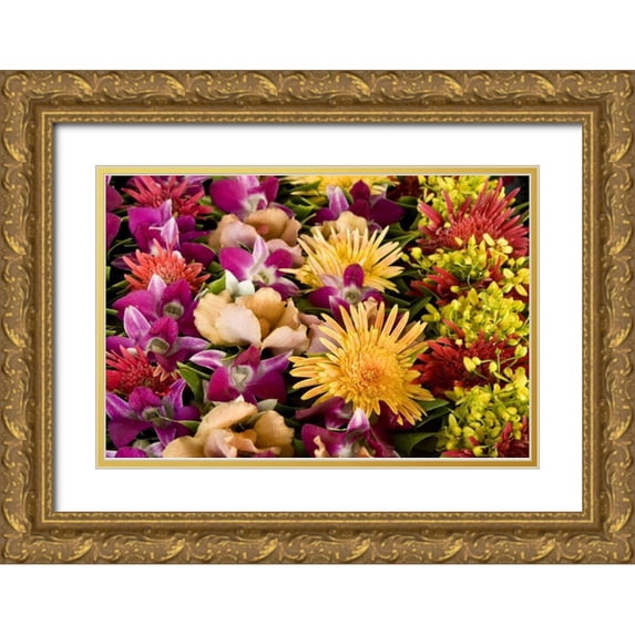 Kaveney, Wendy 32x23 Gold Ornate Wood Framed with Double Matting Museum Art Print Titled - French Polynesia Tropical native flowers