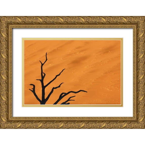 Kaveney, Wendy 32x23 Gold Ornate Wood Framed with Double Matting Museum Art Print Titled - Namibia, Dead Vlei Tree branches and sand dune