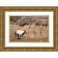 thumbnail image 1 of Kaveney, Wendy 32x23 Gold Ornate Wood Framed with Double Matting Museum Art Print Titled - Namibia, Opuwo A pair of goats and Himba mud hut, 1 of 4