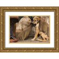 thumbnail image 1 of Kaveney, Wendy 32x23 Gold Ornate Wood Framed with Double Matting Museum Art Print Titled - OR, Seneca A puppy chewing cowboys chaps, 1 of 4