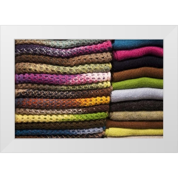 Kaveney, Wendy 32x23 White Modern Wood Framed Museum Art Print Titled - Peru, Aguas Calientes Stack of textile of wool