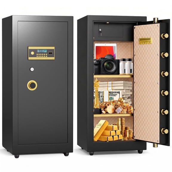 Kavey 10.0 Cub Home Safe with Adjustable Shelves for Money Cash Jewelry, Heavy Duty Safe with Solid Bolts, LCD Screen, Separate Lock Box,Extra Large Safe Box for Home Office with Wheels