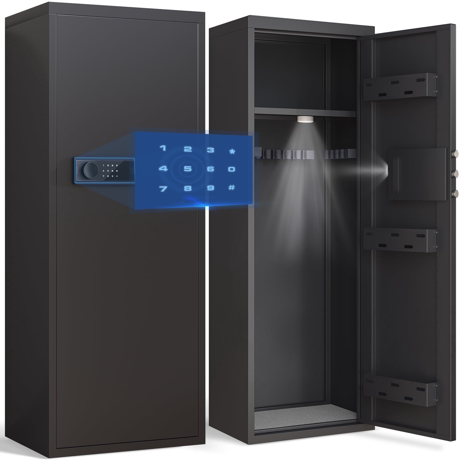 Kavey 10-12 Gun Safe, Large Unassembled Gun Safes for Shotgun, Digital Shotgun Safe with Backlit Keypad & Mute Function, Removable Shelves & Adjustable Ammo Box
