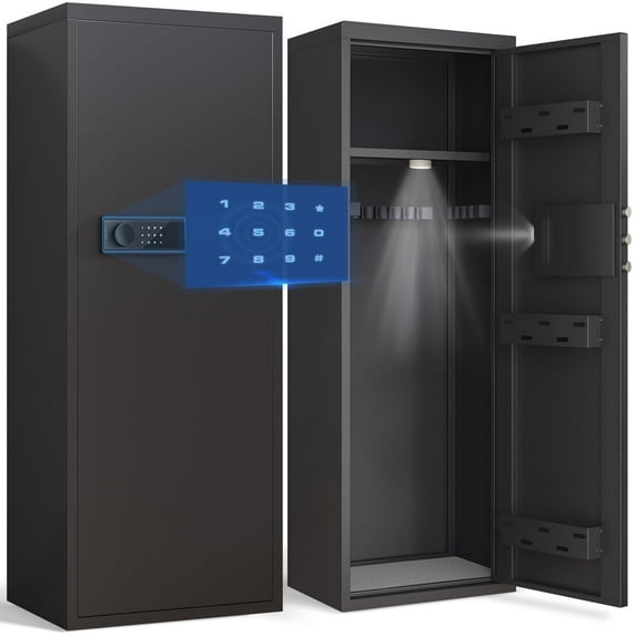 Kavey 10-12 Gun Safe, Large Unassembled Gun Safes for Shotgun, Digital Shotgun Safe with Backlit Keypad & Mute Function, Removable Shelves & Adjustable Ammo Box