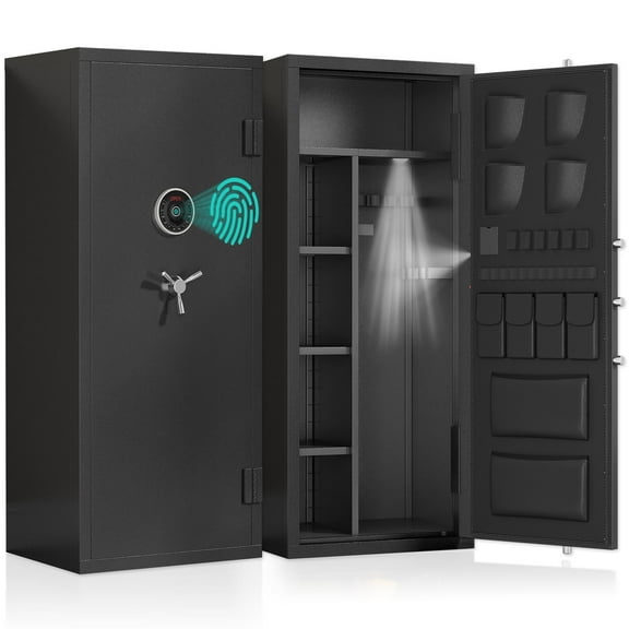 Kavey 15-20 Gun Safe,Large Fingerprint Gun Safe for home,Unassembled Gun Safe with Adjustable Shelf & Gun Rack, Gun Safe for Home and Shotgun, Gun Cabinet with Mute Function