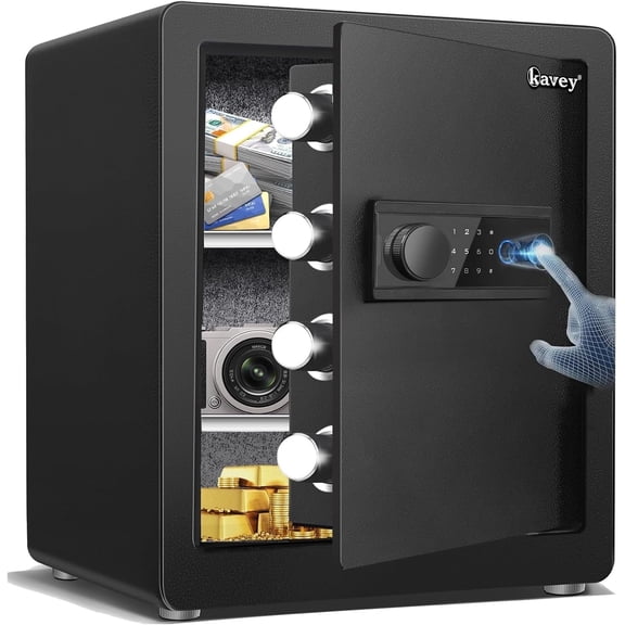 Omethey 2.0 Cub Biometric Safe Box, Fingerprint Safe with Backlit Touch Screen Keypad and Dual Alarm System, Steel Security Lock Box With Mute Function and LED Light, 12.59"D x 14.96"W x 17.72"H