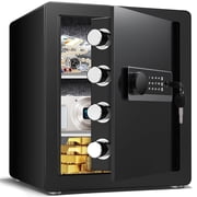 2.0 Cub Safe Box, Digital Home Safe with Two Removable & Adjustable Shelf, Safe for Home with Mute Mode & Dual Alarm, Money Safe Box with 4 Solid Living Bolts and Velvet Interior