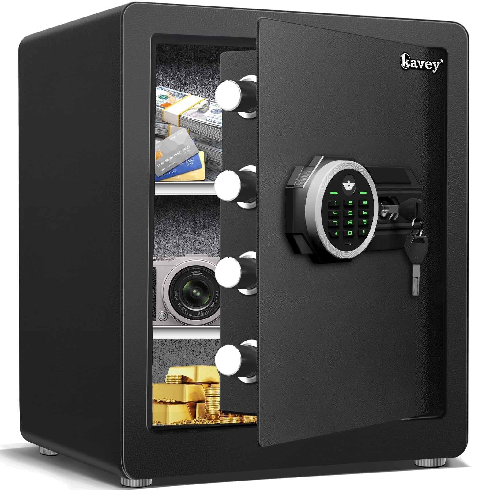2.0 Cub Safe Box, Digital Home Safe with Two Removable & Adjustable Shelf, Safe for Home with Mute Mode & Dual Alarm, Money Safe Box with 4 Solid Living Bolts and Velvet Interior